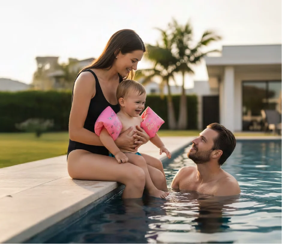 Familia disfrutando de la alberca